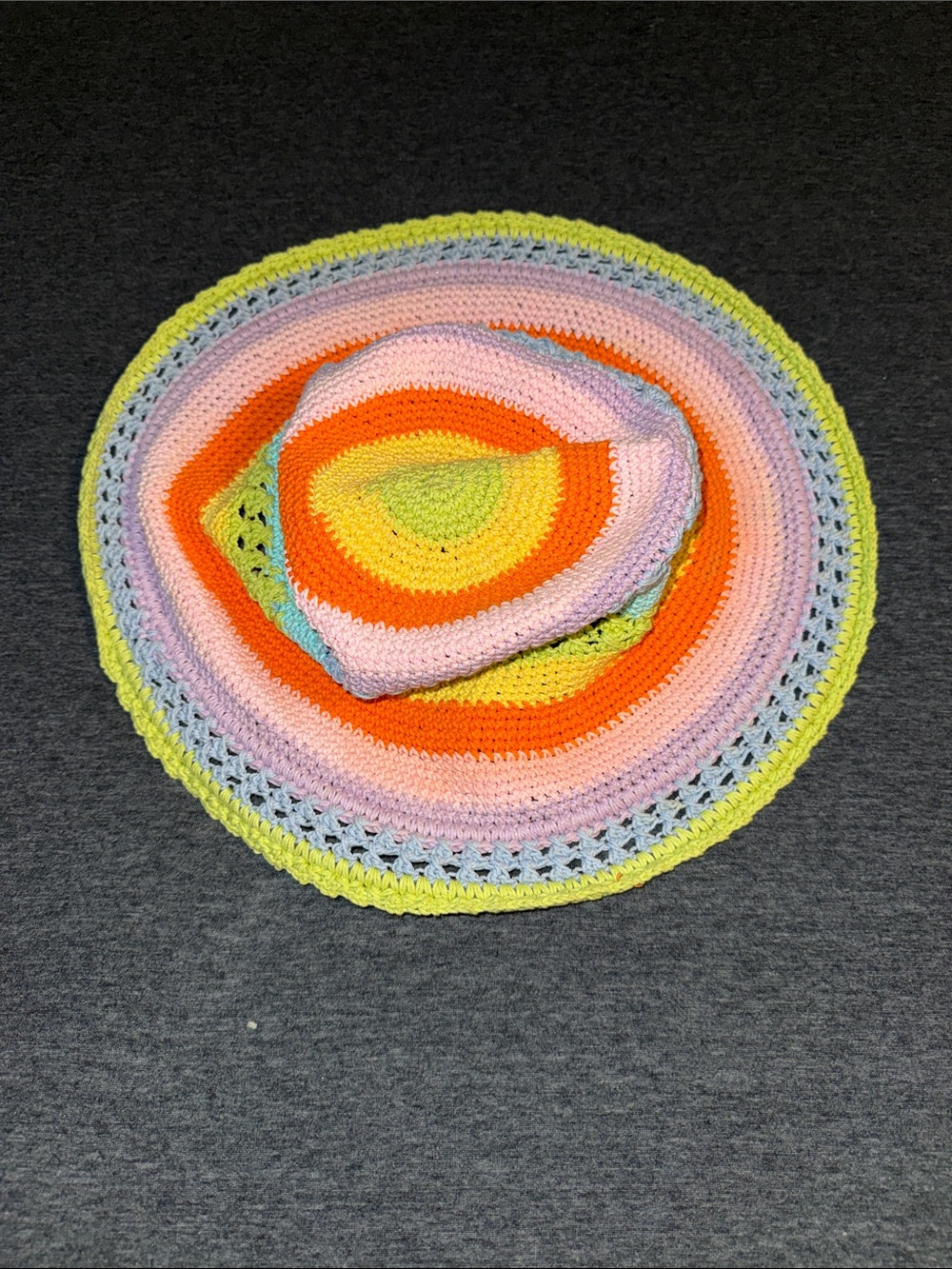 Hand-Crocheted Multicolor Sun Hat — Pink, Orange, Yellow & Lime